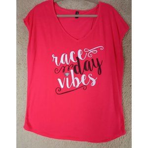 District Made Women's Sz L Neon Orange Race Day Vibes Sleeveless V-Neck Top